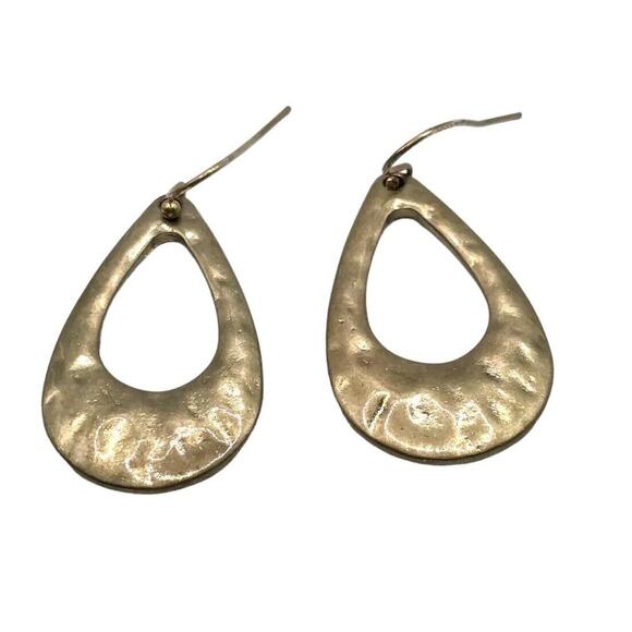 Pierced Teardrop Hammered Earrings Open Work Textured Design Dangle Chic Open - Picture 1 of 6